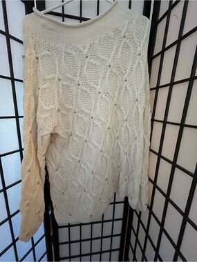 Vintage Cream Color Sweater with faux gold pearls